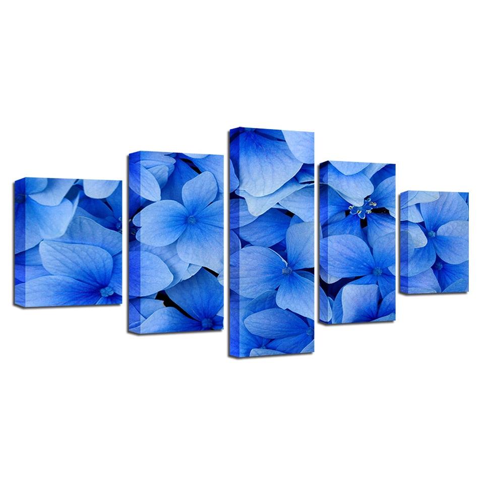 Blue Flowers 5 Piece HD Multi Panel Canvas Wall Art Frame - Original Frame