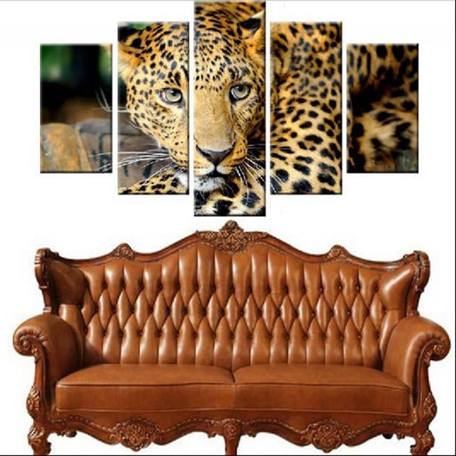 Animal Leopard 5 Piece HD Multi Panel Canvas Wall Art Frame - Original Frame