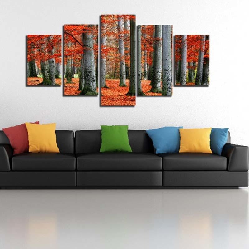 Forest Fallen Leaves Scenery 5 Piece HD Multi Panel Canvas Wall Art Fr ...