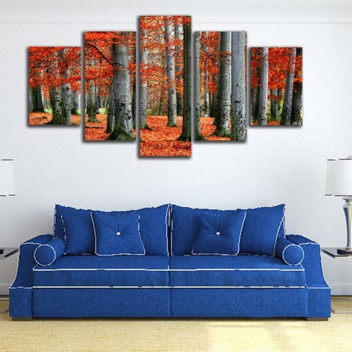 Forest Fallen Leaves Scenery 5 Piece HD Multi Panel Canvas Wall Art Frame - Original Frame