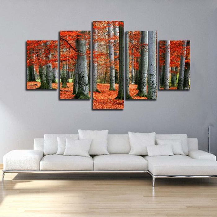 Forest Fallen Leaves Scenery 5 Piece HD Multi Panel Canvas Wall Art Frame - Original Frame