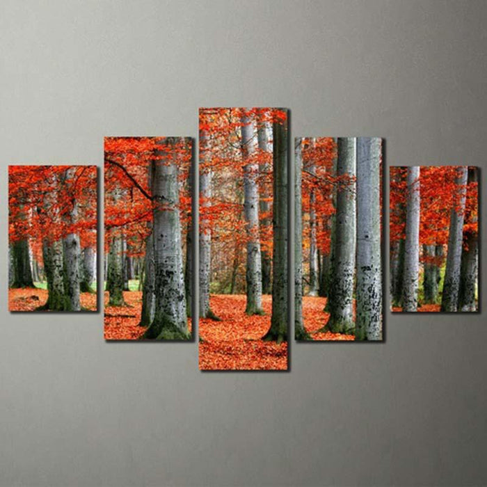 Forest Fallen Leaves Scenery 5 Piece HD Multi Panel Canvas Wall Art Frame