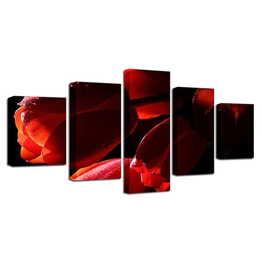 Red Tulips Flowers 5 Piece HD Multi Panel Canvas Wall Art Frame - Original Frame