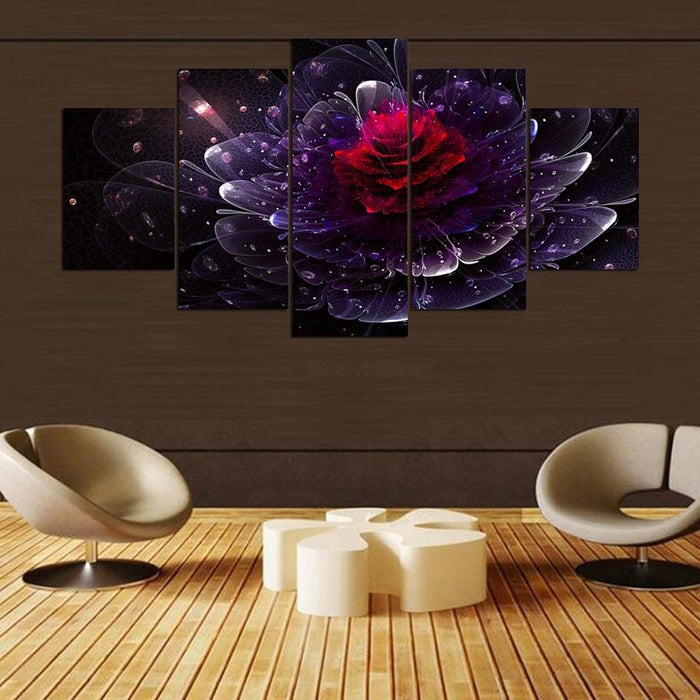 Red Rose 5 Piece HD Multi Panel Canvas Wall Art Frame - Original Frame