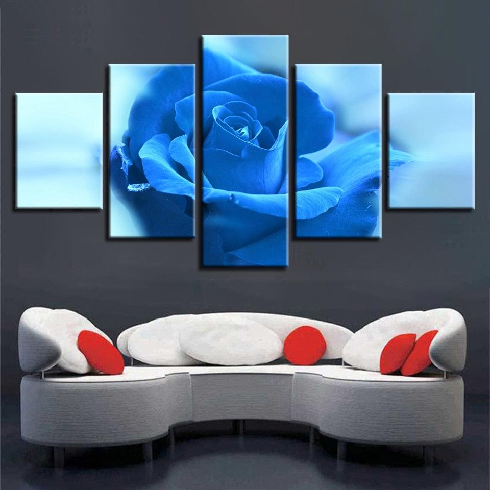 Blue Rose Flower 5 Piece HD Multi Panel Canvas Wall Art Frame - Original Frame