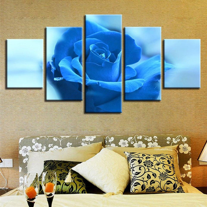 Blue Rose Flower 5 Piece HD Multi Panel Canvas Wall Art Frame - Original Frame