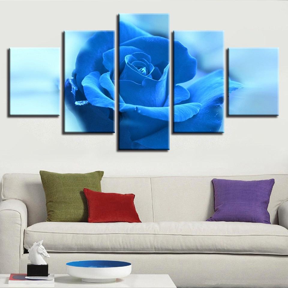 Blue Rose Flower 5 Piece HD Multi Panel Canvas Wall Art Frame - Original Frame