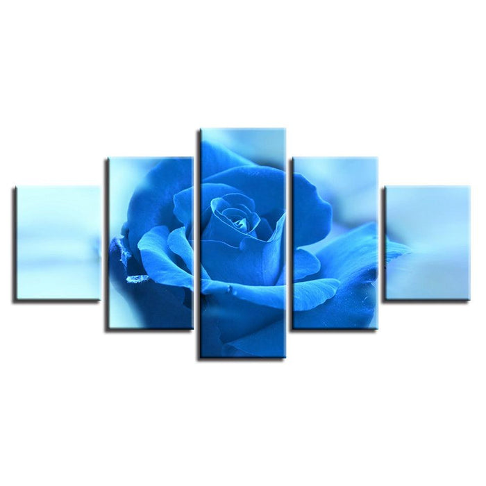 Blue Rose Flower 5 Piece HD Multi Panel Canvas Wall Art Frame - Original Frame