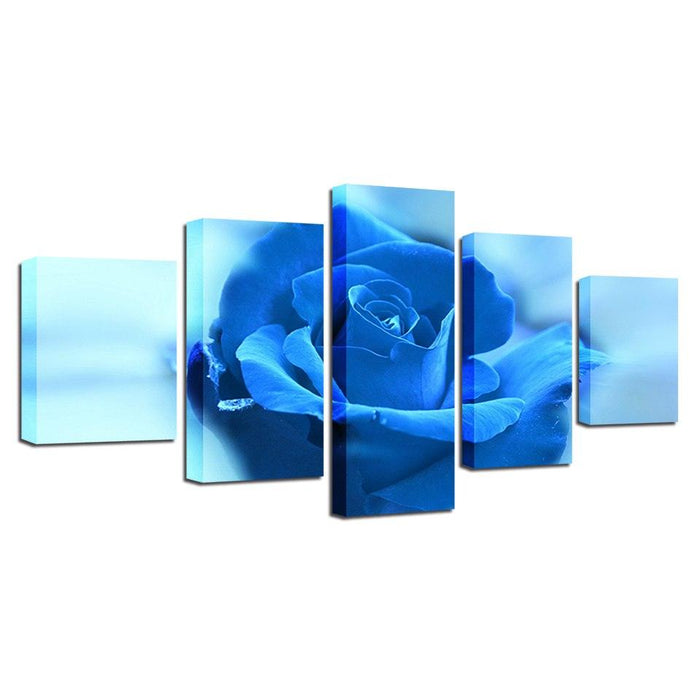 Blue Rose Flower 5 Piece HD Multi Panel Canvas Wall Art Frame