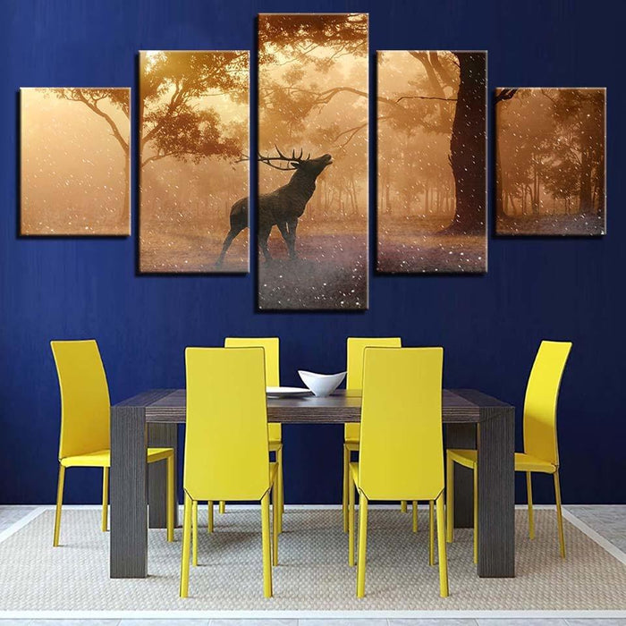 Elk At Sunrise 5 Piece HD Multi Panel Canvas Wall Art Frame - Original Frame