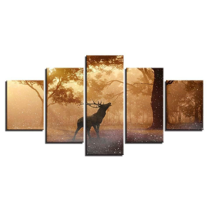 Elk At Sunrise 5 Piece HD Multi Panel Canvas Wall Art Frame - Original Frame