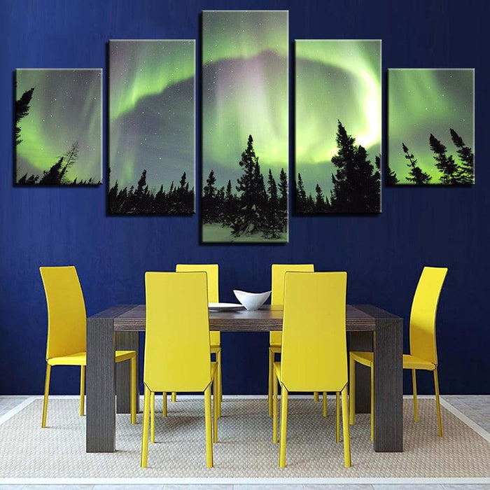 Green Forest Aurora 5 Piece HD Multi Panel Canvas Wall Art Frame - Original Frame