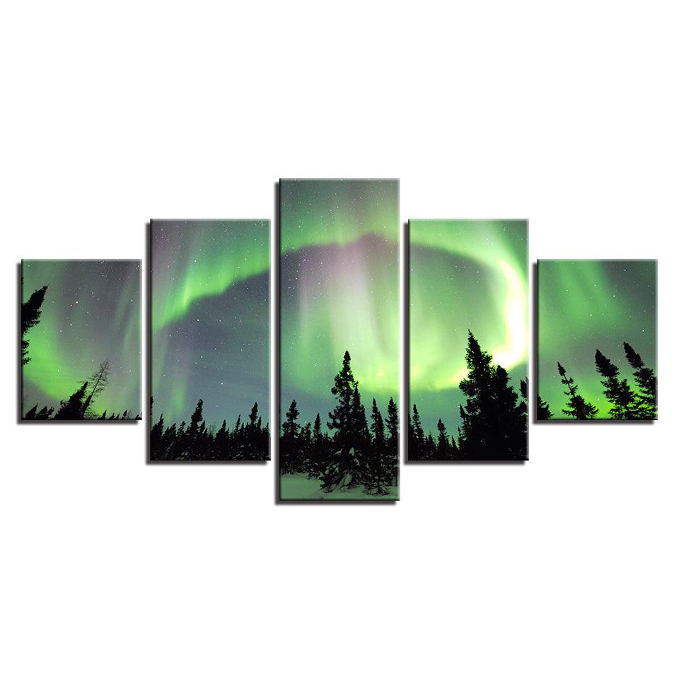 Green Forest Aurora 5 Piece HD Multi Panel Canvas Wall Art Frame - Original Frame