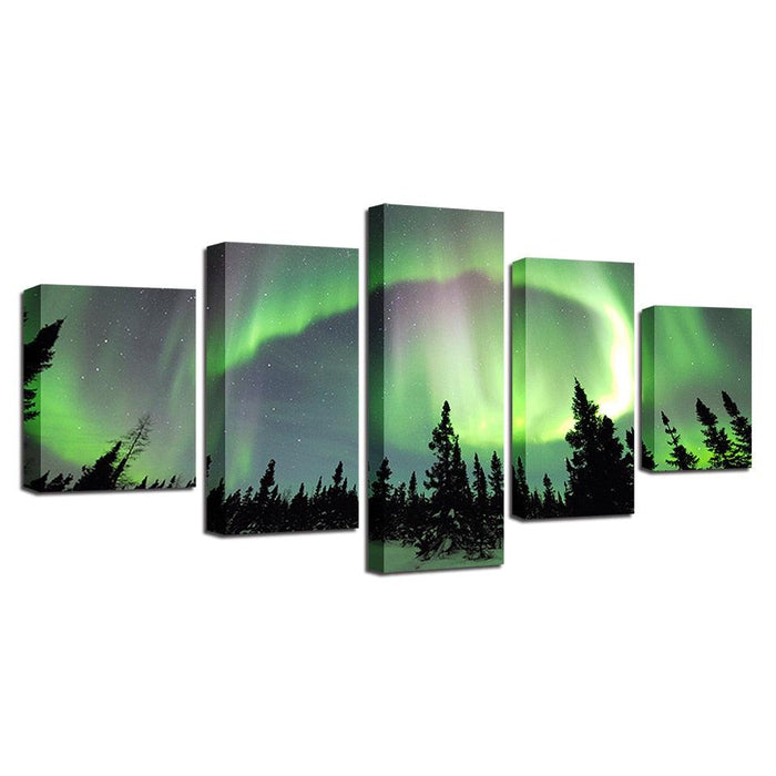 Green Forest Aurora 5 Piece HD Multi Panel Canvas Wall Art Frame - Original Frame