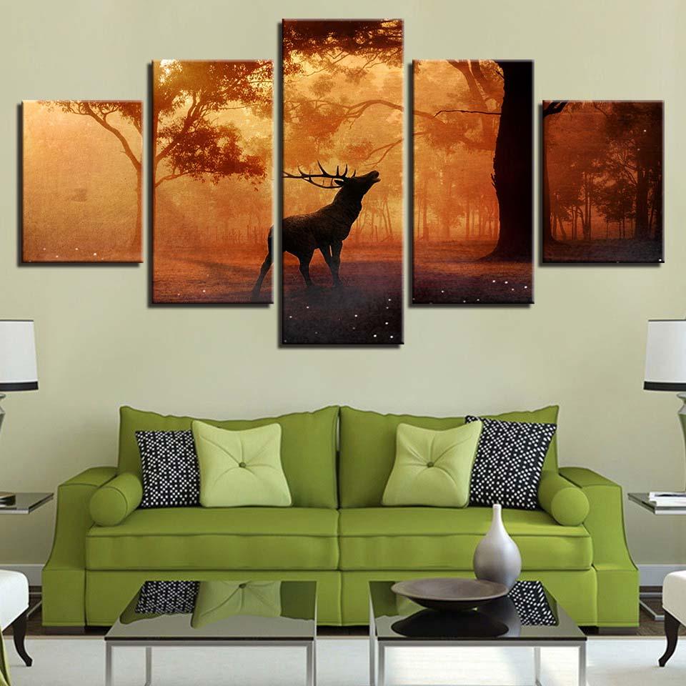 Animal Elk Deer 5 Piece HD Multi Panel Canvas Wall Art Frame - Original Frame
