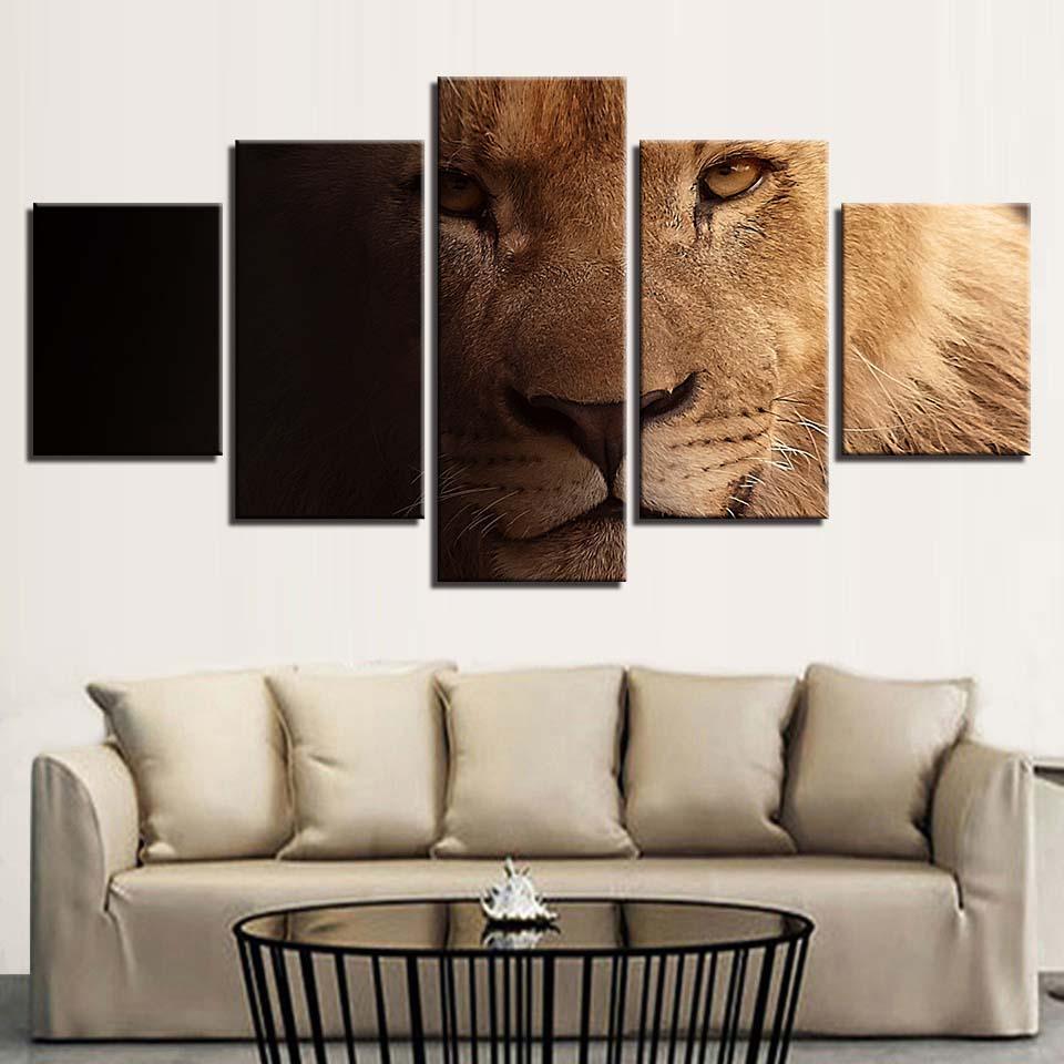 Lion 5 Piece HD Multi Panel Canvas Wall Art Frames Set - Original Frame
