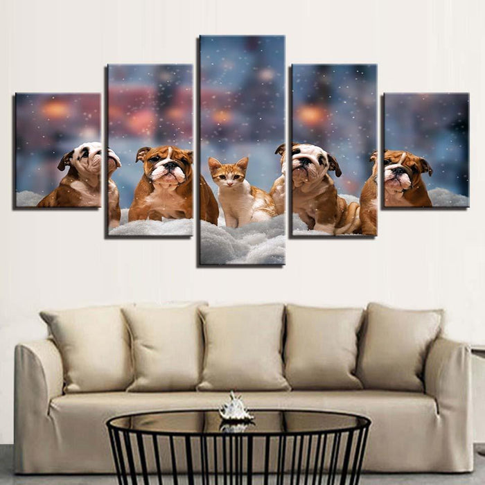 Cute Animals 5 Piece HD Multi Panel Canvas Wall Art Frame