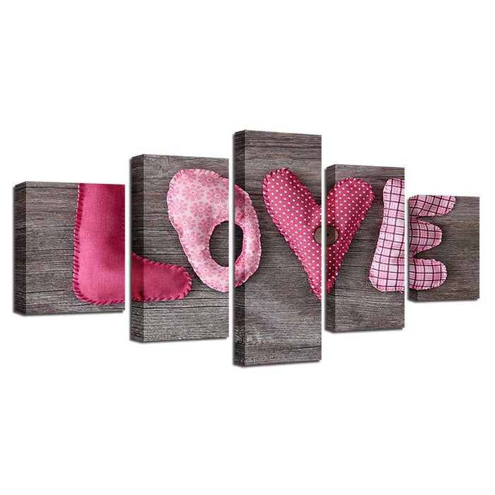 English Letter Love Pictures 5 Piece HD Multi Panel Canvas Wall Art Frame