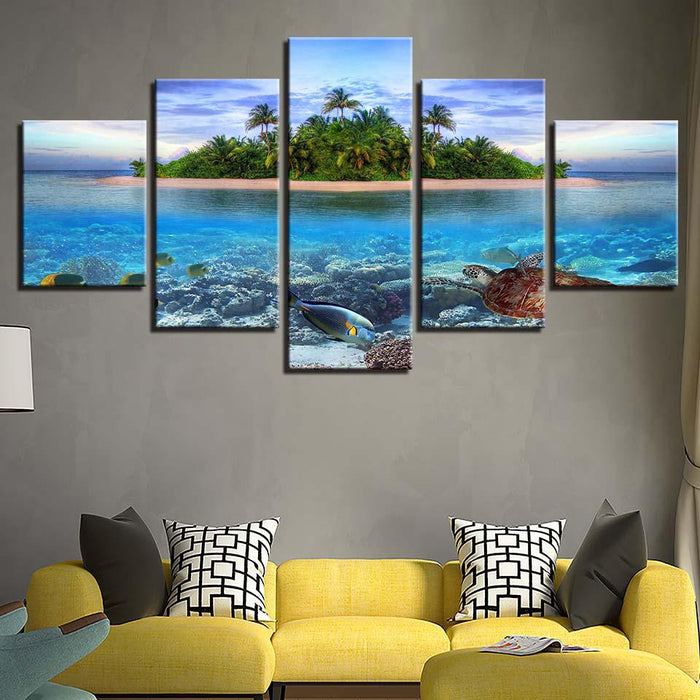 Ocean Beach 5 Piece HD Multi Panel Canvas Wall Art Frame - Original Frame