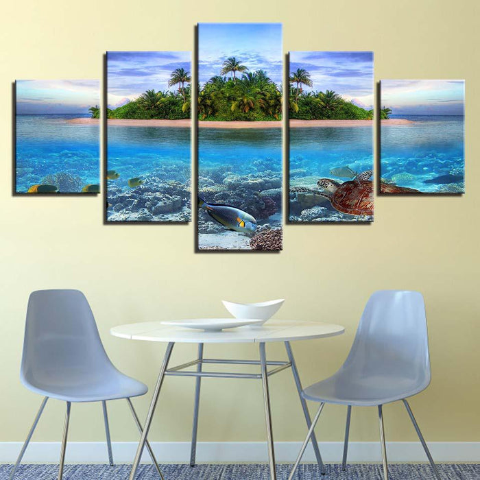 Ocean Beach 5 Piece HD Multi Panel Canvas Wall Art Frame - Original Frame