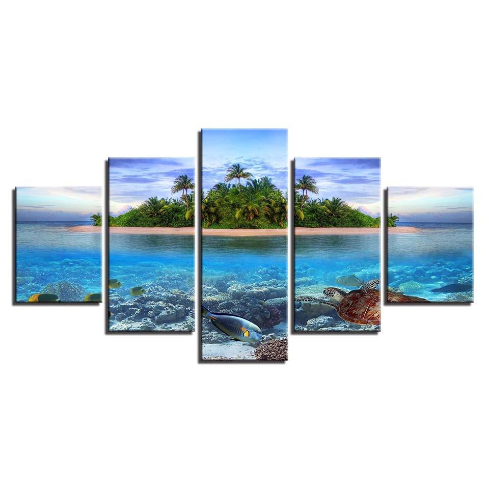 Ocean Beach 5 Piece HD Multi Panel Canvas Wall Art Frame - Original Frame