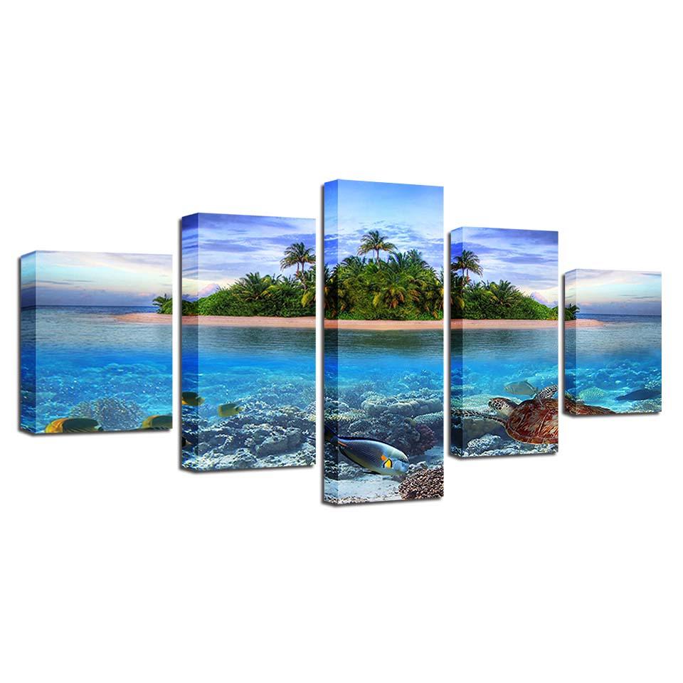 Ocean Beach 5 Piece HD Multi Panel Canvas Wall Art Frame - Original Frame