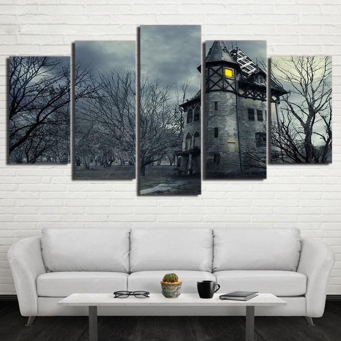 House And Trees Scenery 5 Piece HD Multi Panel Canvas Wall Art Frame