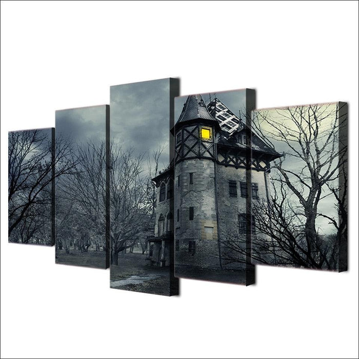 House And Trees Scenery 5 Piece HD Multi Panel Canvas Wall Art Frame