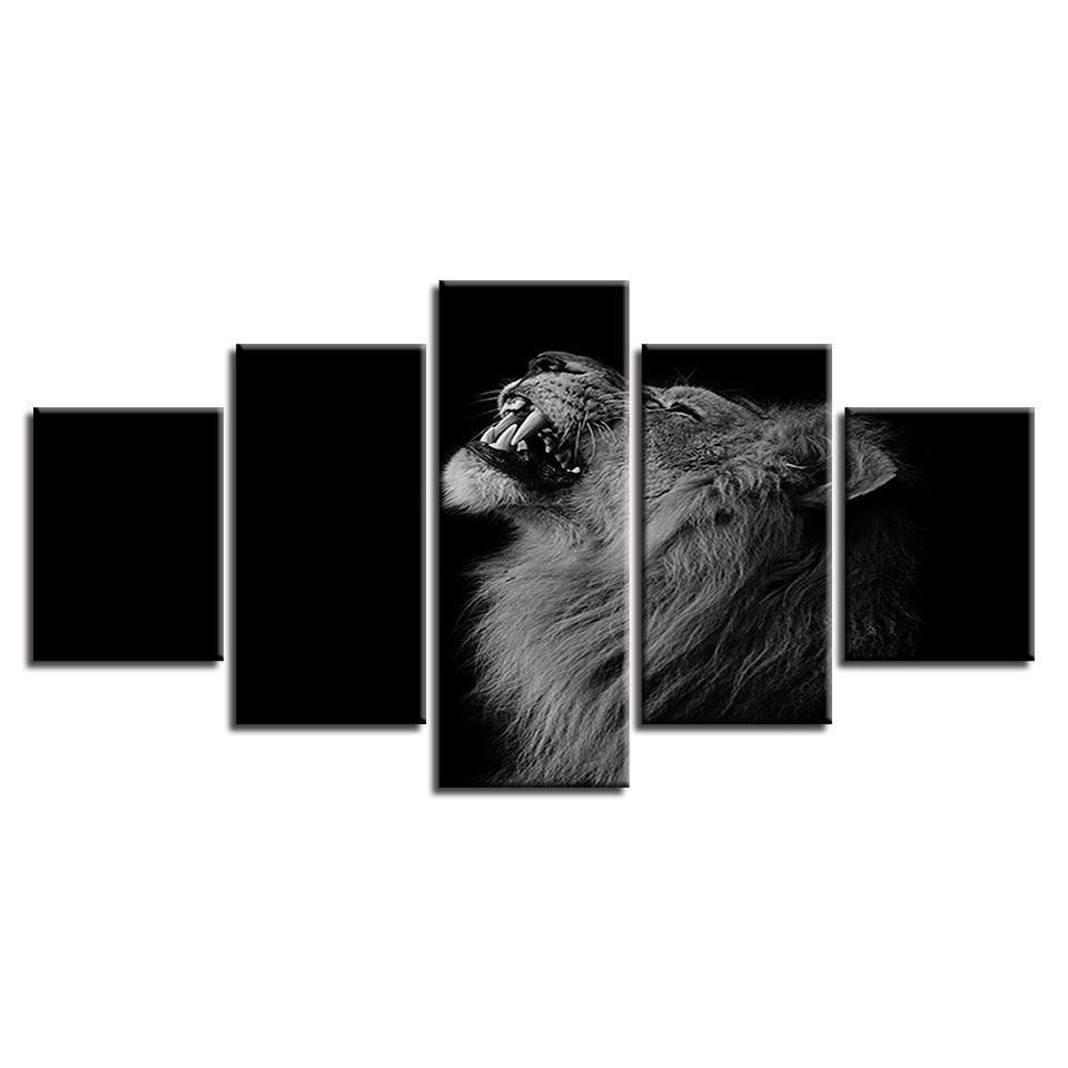 Black Shadow Lion 5 Piece HD Multi Panel Canvas Wall Art Frame - Original Frame