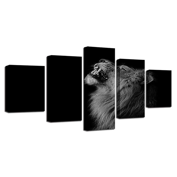 Black Shadow Lion 5 Piece HD Multi Panel Canvas Wall Art Frame - Original Frame