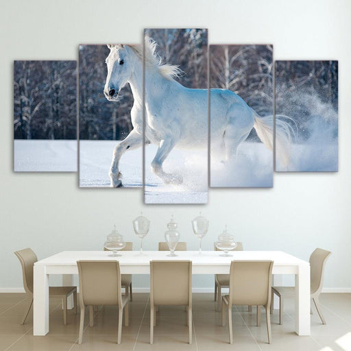 White Horse 5 Piece HD Multi Panel Canvas Wall Art Frame - Original Frame