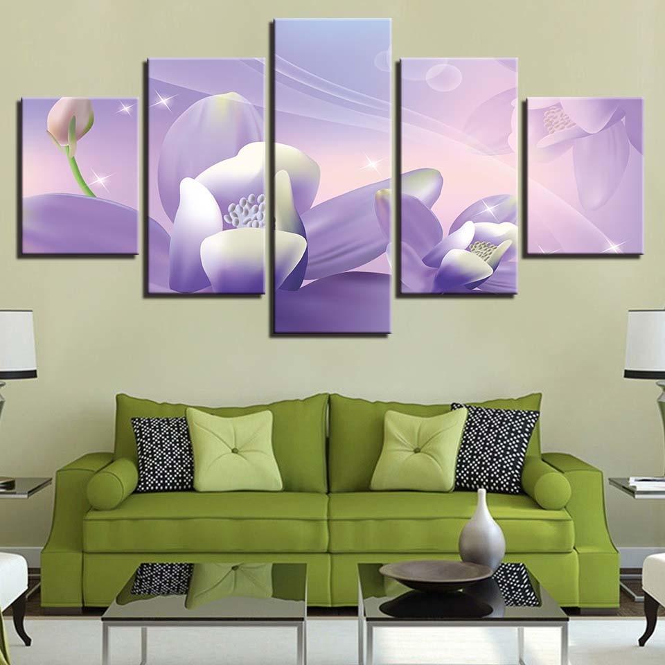 Magic Lavender 5 Piece HD Multi Panel Canvas Wall Art Frame - Original Frame