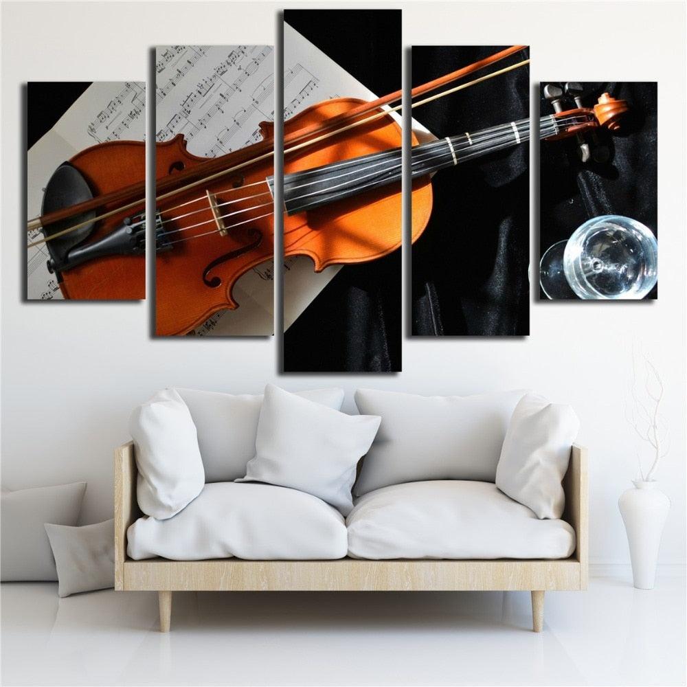 Violin And Music Notation 5 Piece HD Multi Panel Canvas Wall Art Frame - Original Frame