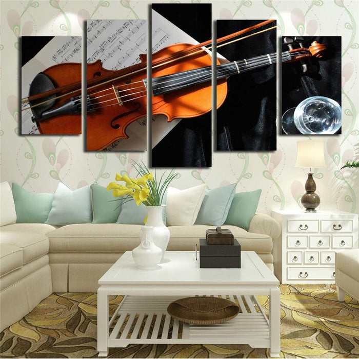 Violin And Music Notation 5 Piece HD Multi Panel Canvas Wall Art Frame - Original Frame