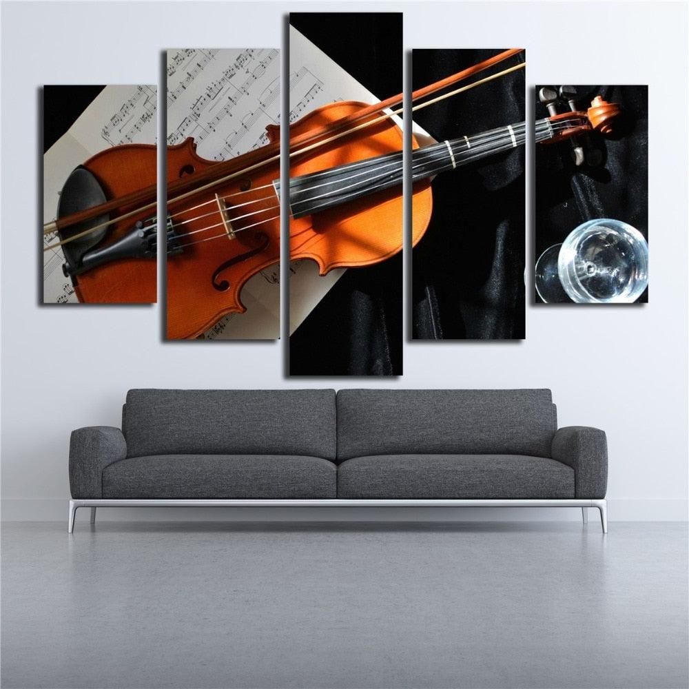 Violin And Music Notation 5 Piece HD Multi Panel Canvas Wall Art Frame - Original Frame
