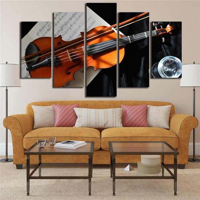 Violin And Music Notation 5 Piece HD Multi Panel Canvas Wall Art Frame