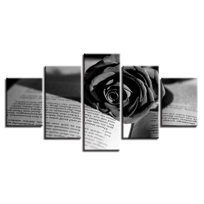 Black Rose And Book 5 Piece HD Multi Panel Canvas Wall Art Frame