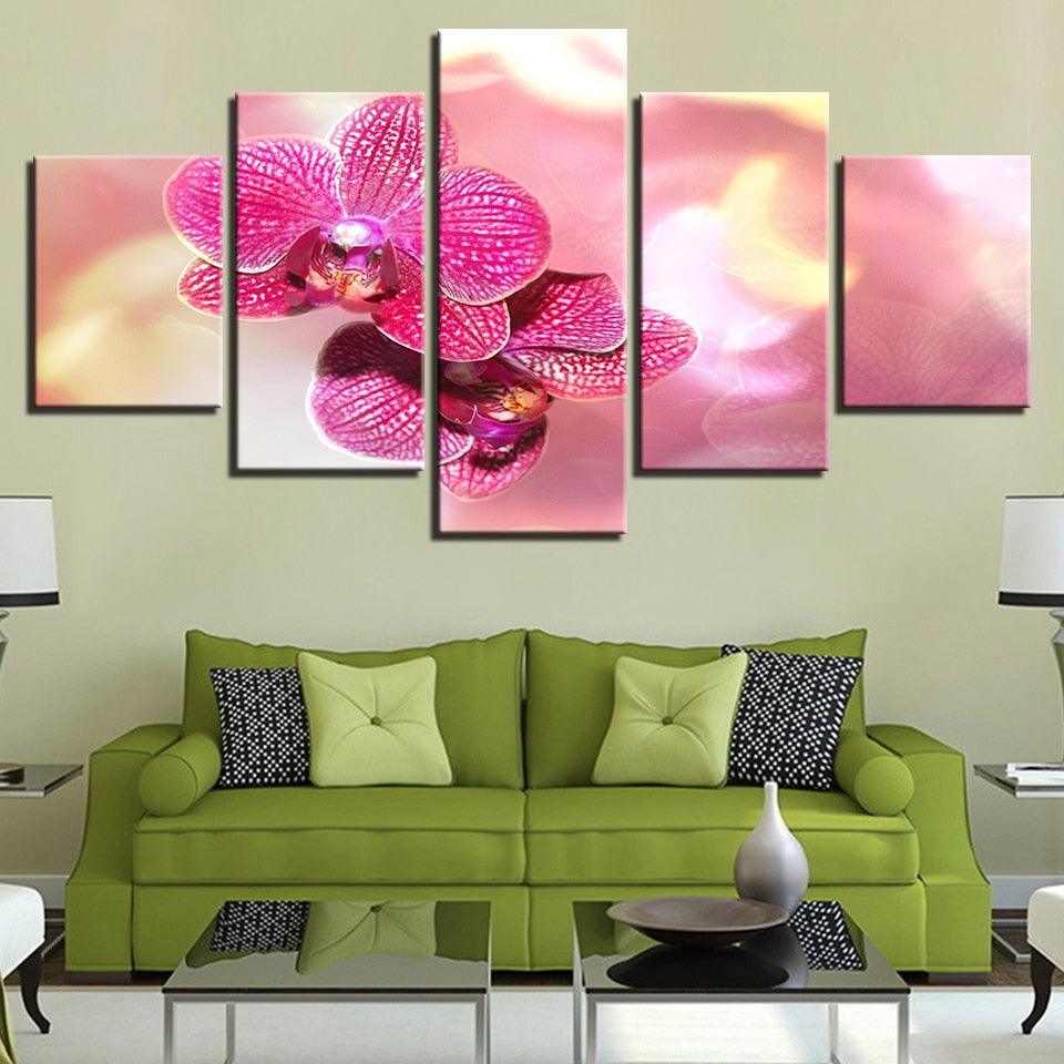 Pink Moth Orchid Flower 5 Piece HD Multi Panel Canvas Wall Art Frame - Original Frame