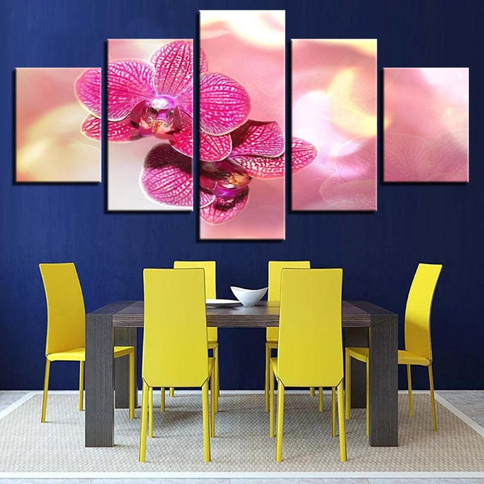 Pink Moth Orchid Flower 5 Piece HD Multi Panel Canvas Wall Art Frame - Original Frame