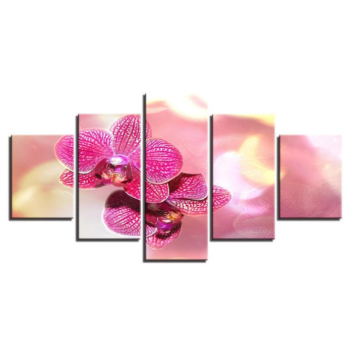 Pink Moth Orchid Flower 5 Piece HD Multi Panel Canvas Wall Art Frame - Original Frame