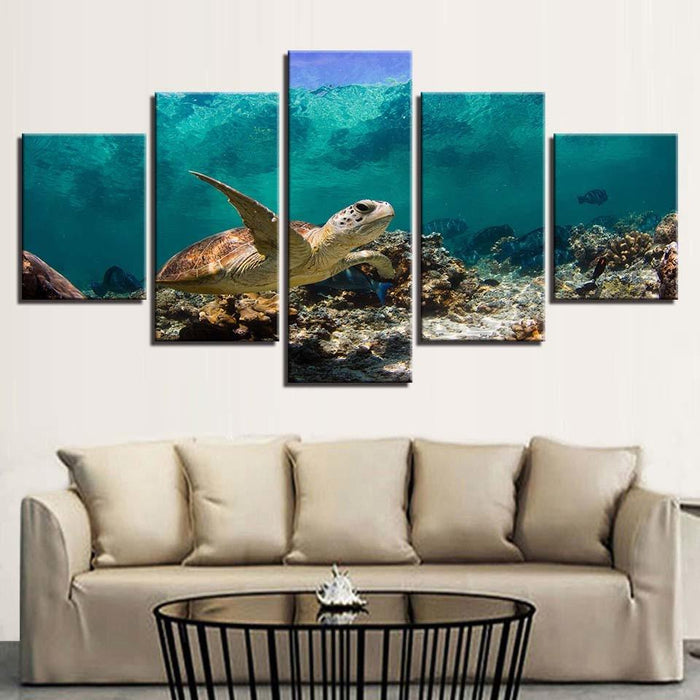 Sea Turtle 5 Piece HD Multi Panel Canvas Wall Art Frame - Original Frame