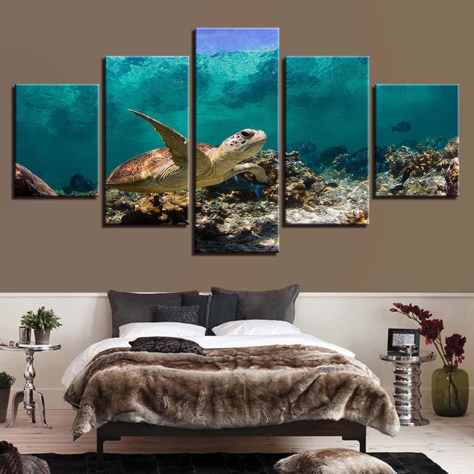 Sea Turtle 5 Piece Hd Multi Panel Canvas Wall Art Frame – Original Frame