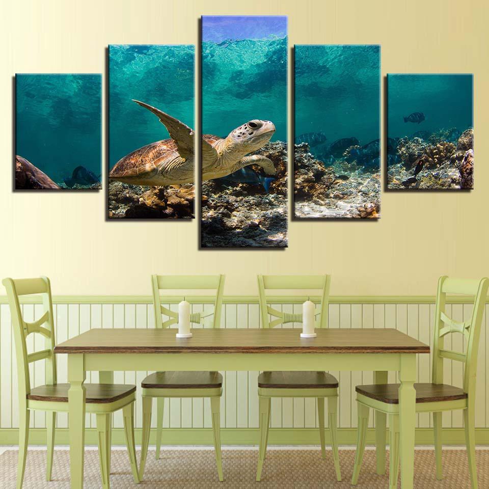 Sea Turtle 5 Piece HD Multi Panel Canvas Wall Art Frame - Original Frame