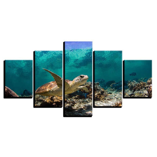 Sea Turtle 5 Piece HD Multi Panel Canvas Wall Art Frame - Original Frame