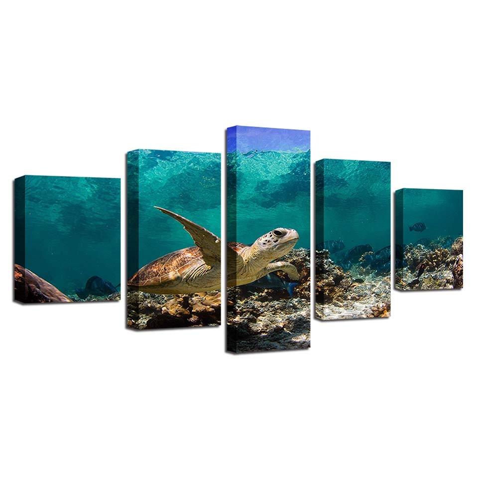 Sea Turtle 5 Piece HD Multi Panel Canvas Wall Art Frame – Original Frame