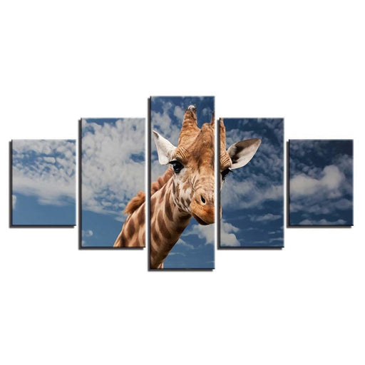 Giraffe Blue Sky And White Clouds 5 Piece HD Multi Panel Canvas Wall Art Frame - Original Frame