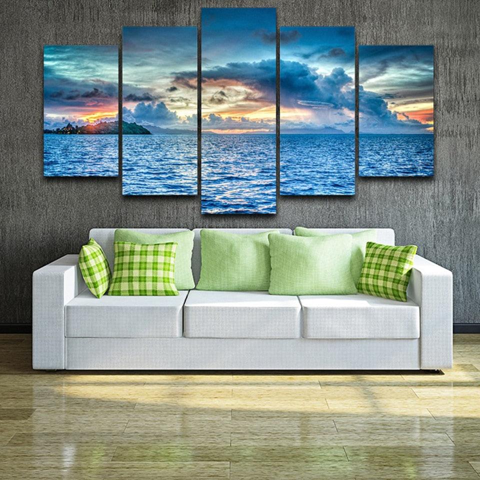Bora Bora Polynesia 5 Piece HD Multi Panel Canvas Wall Art Frame - Original Frame