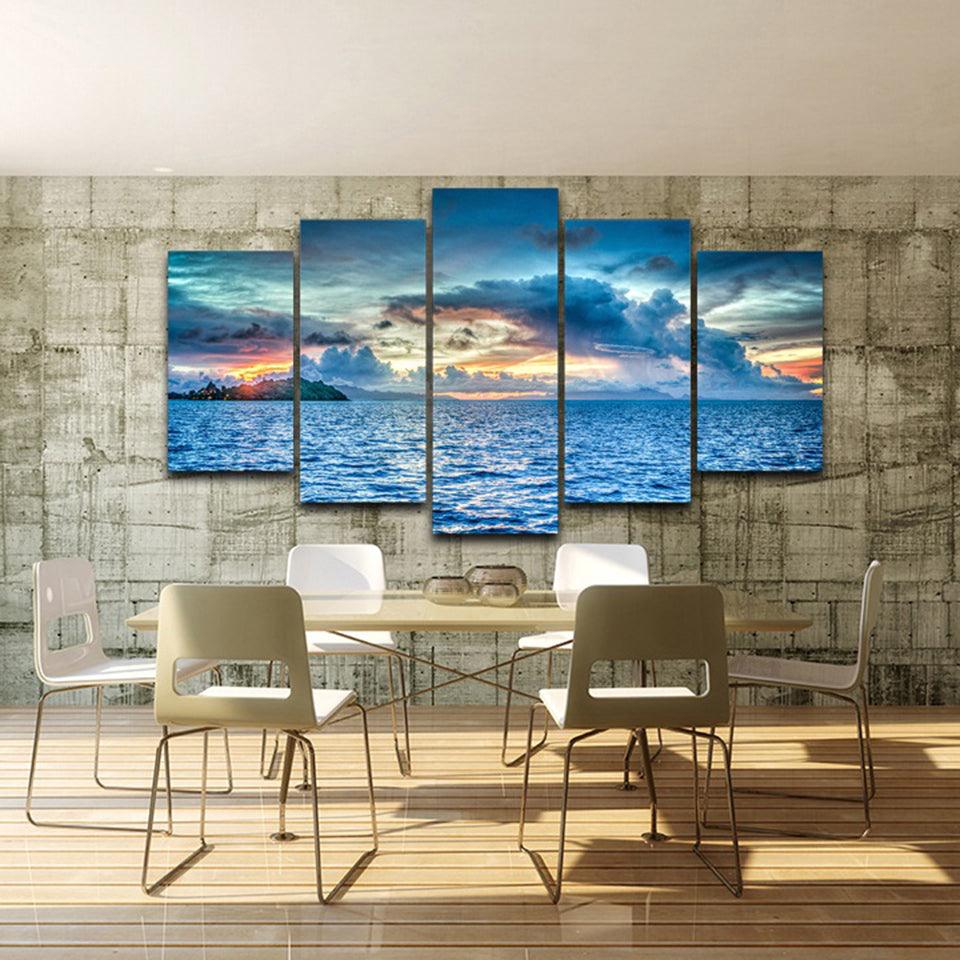 Bora Bora Polynesia 5 Piece HD Multi Panel Canvas Wall Art Frame - Original Frame