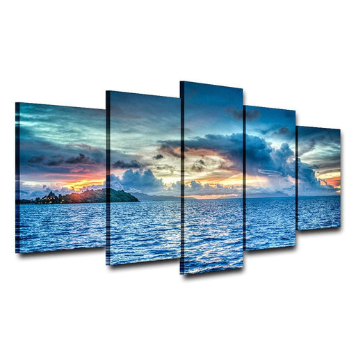 Bora Bora Polynesia 5 Piece HD Multi Panel Canvas Wall Art Frame - Original Frame