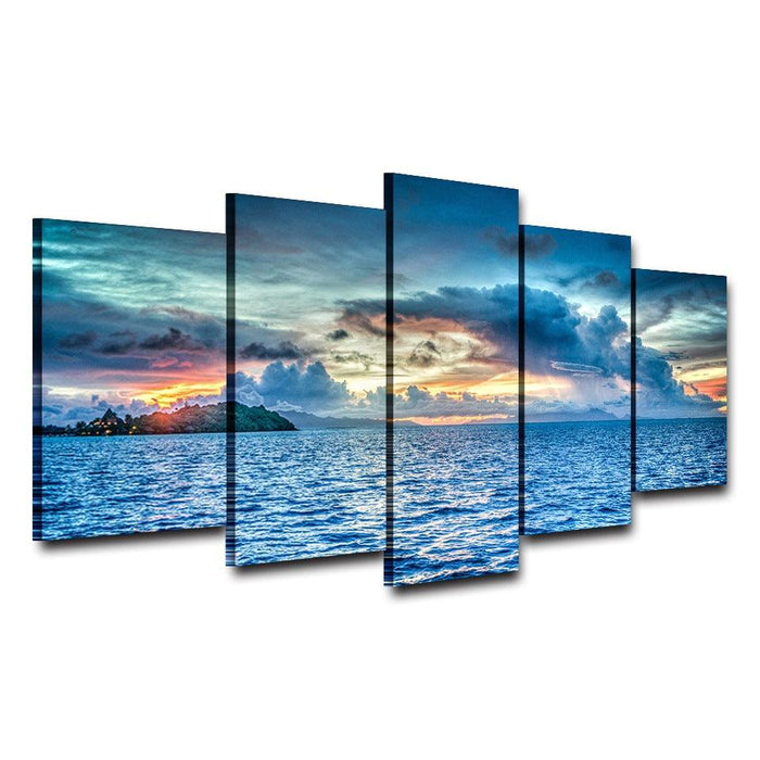 Bora Bora Polynesia 5 Piece HD Multi Panel Canvas Wall Art Frame